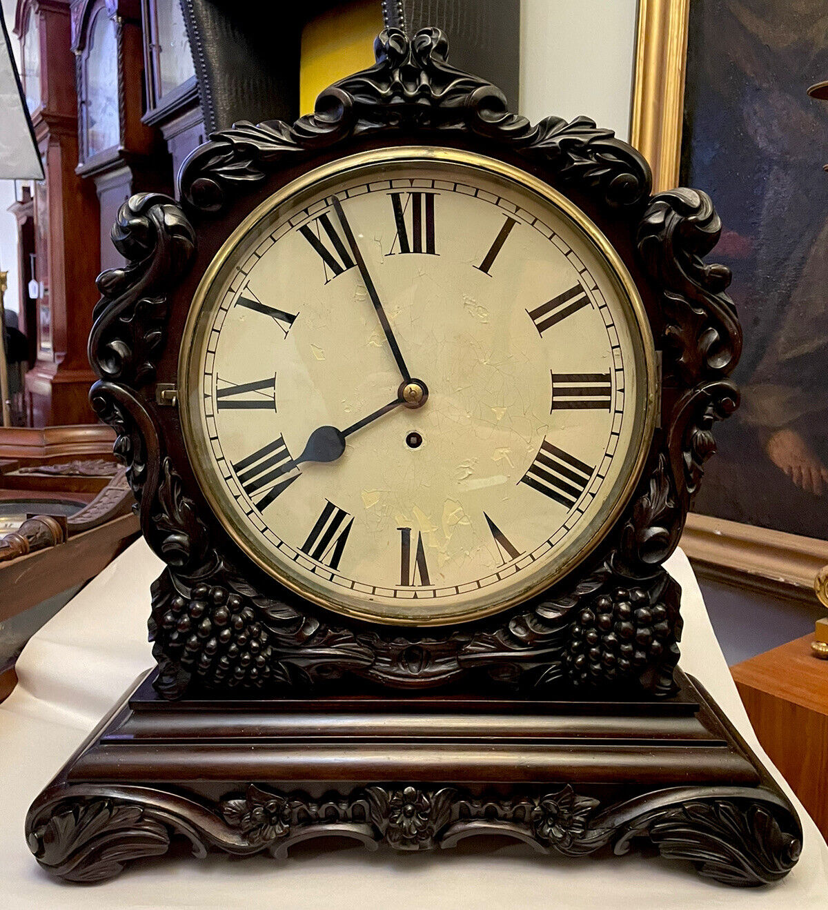 Large Antique English Fusee Bracket Clock- Regency Period- Ornately Carved