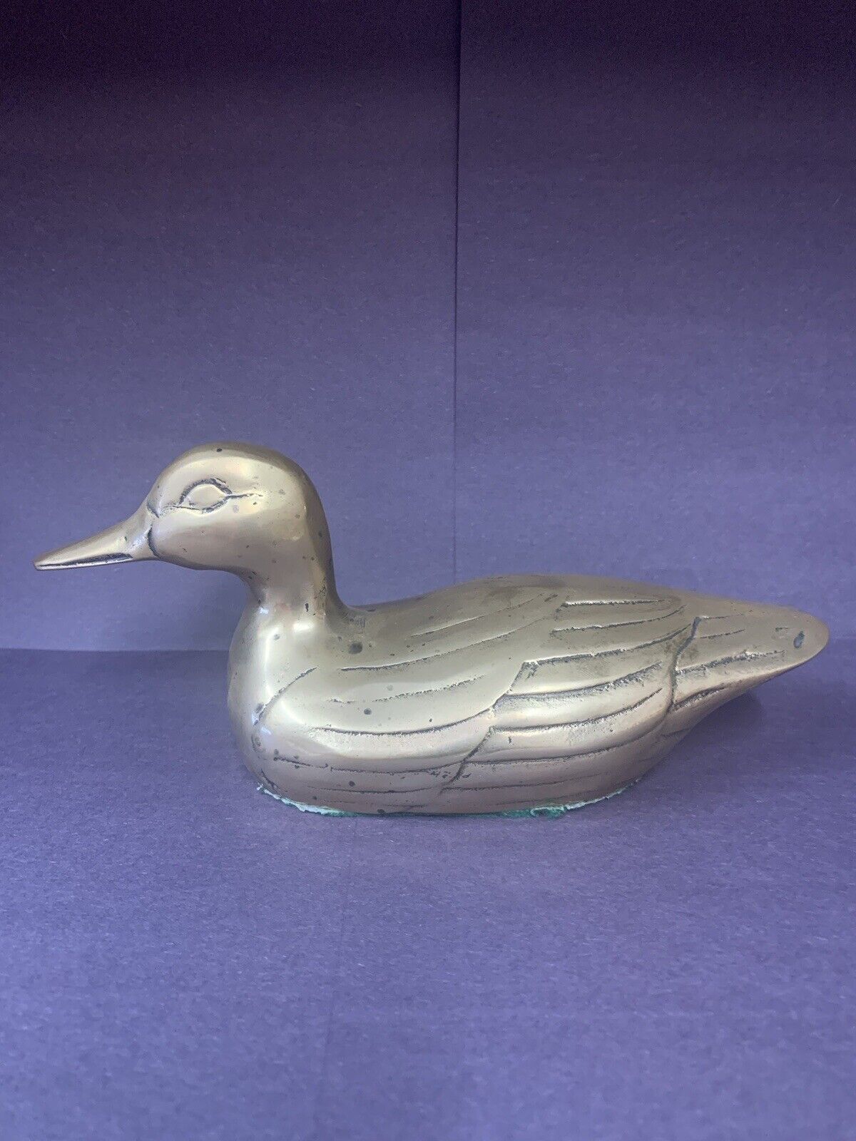 Vintage  Brass Duck Statue Figurine, 8” LONG