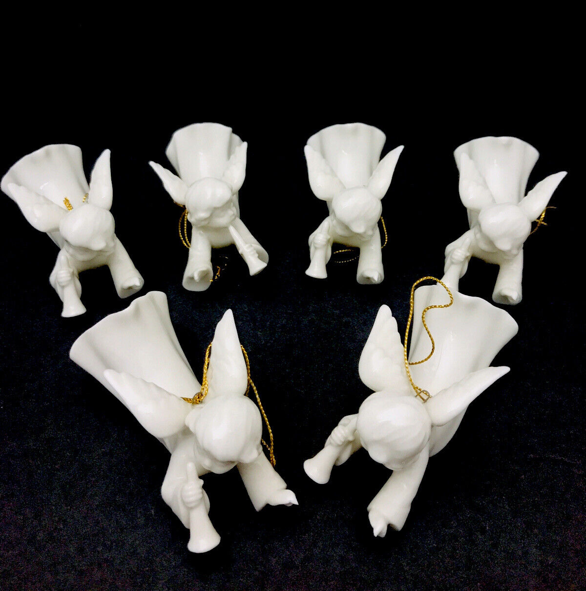 Vintage Bone China Angels Playing Trumpets Lot of 6 Christmas Ornament