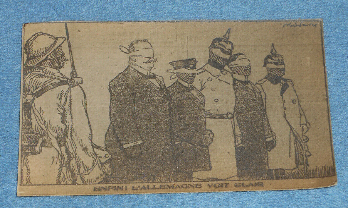 WWI Postcard French Cartoon Blindfolded German Leaders Face Firing Squad