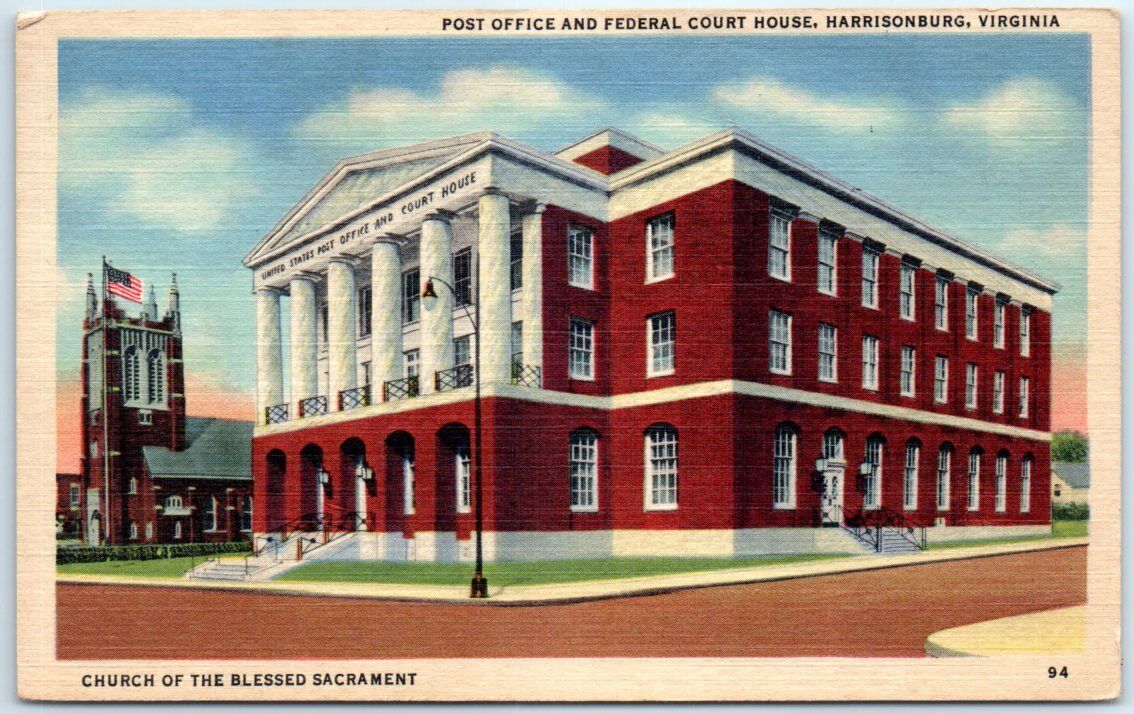 Postcard - Post Office & Federal Court House - Harrisonburg, Virginia