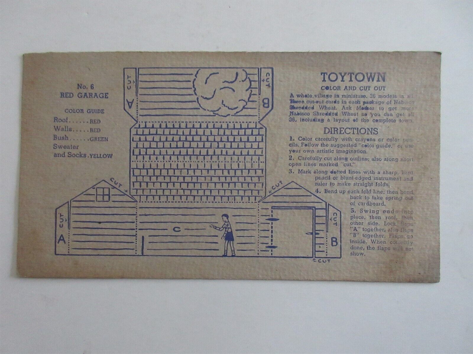 Vtg 1946 Nabisco Toytown Cards Cereal Premium Red Garage No. 6 Uncut & Clean
