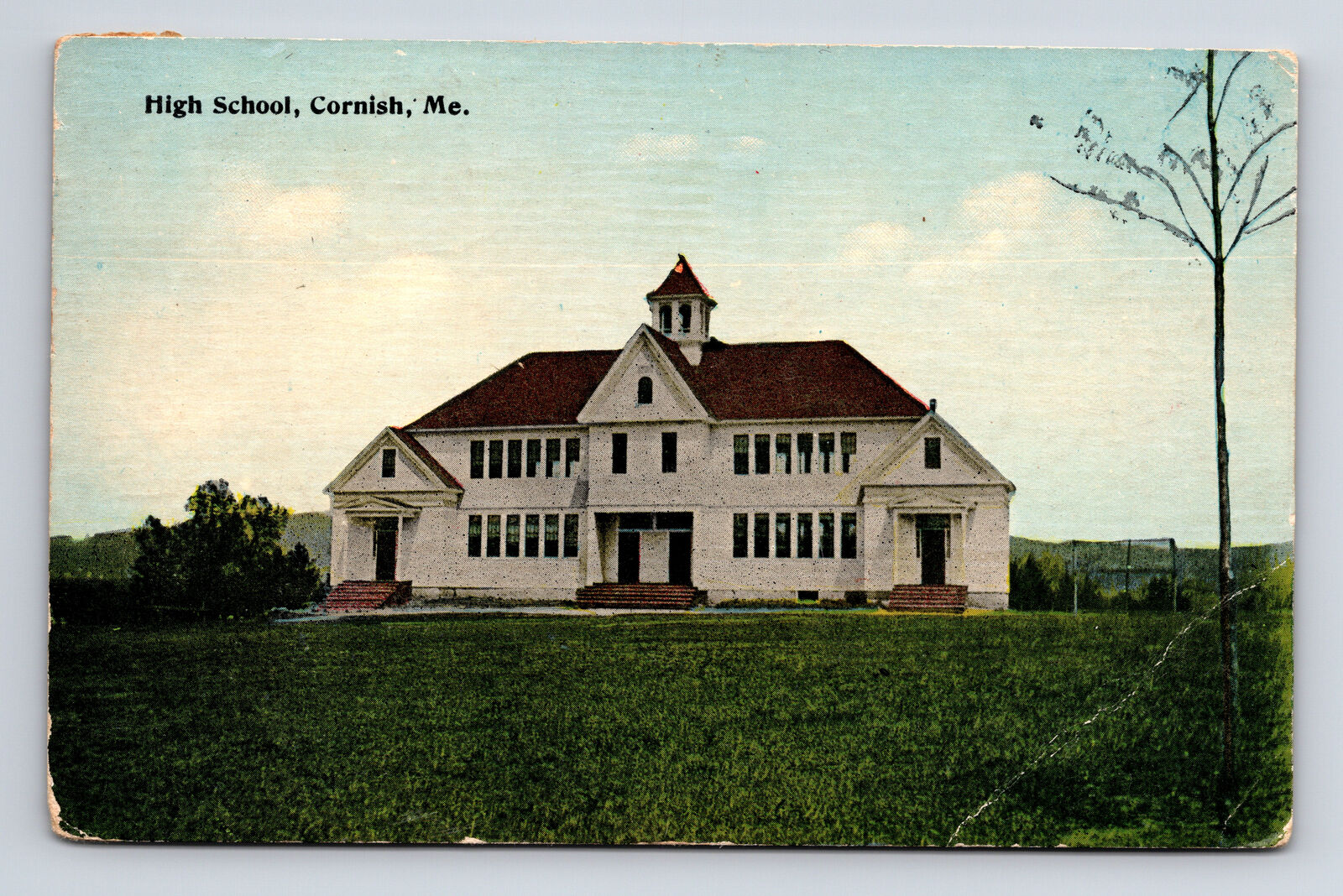 c1913 High School Building Cornish Maine ME Postcard