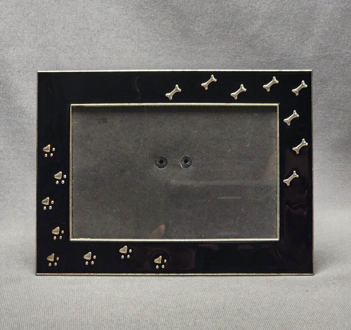 Vintage Dog Puppy Paw Prints 4x6 Photo Picture Frame Black Enamel Free Standing