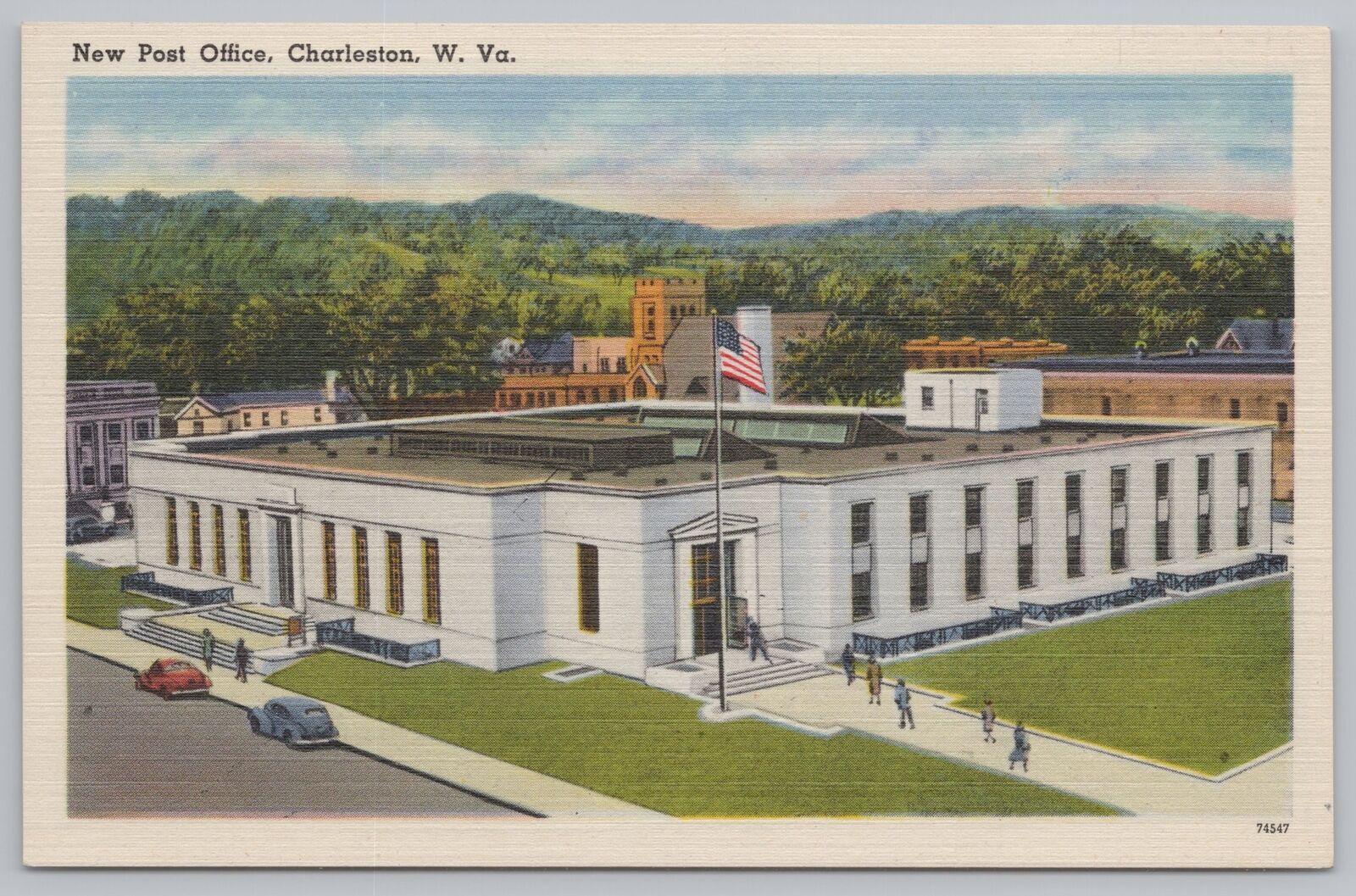 Linen~Air View New Post Office Charleston West Virginia~Vintage Postcard