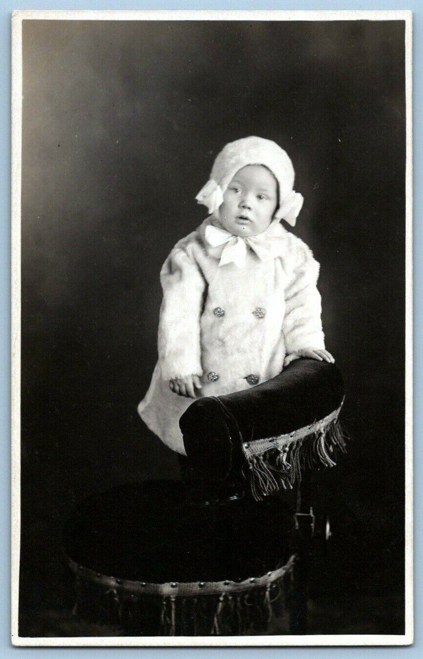 RPPC Postcard~ Infant Child In Overcoat Winter Coat & Cap