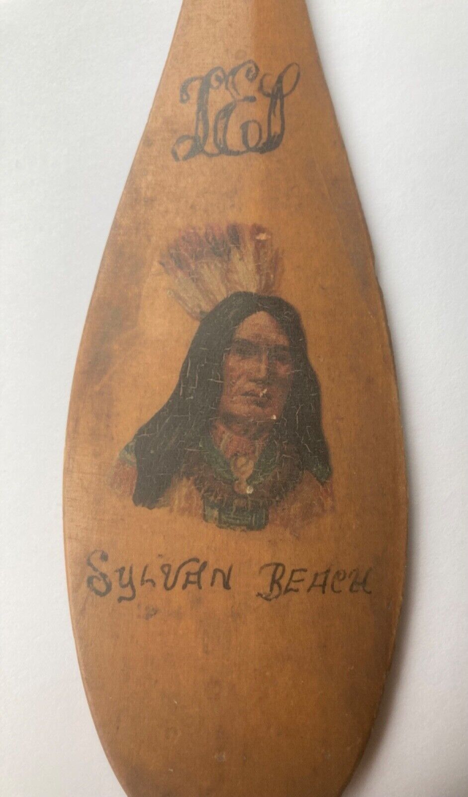SYLVAN BEACH Antique Native American Adirondack Souvenir Miniature Canoe Paddle 