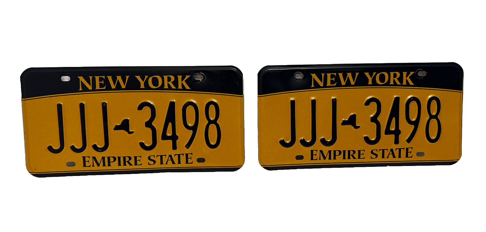 NEW YORK EMPIRE STATE  LICENSE PLATE PAIR - BLUE/GOLD - JJJ 3498