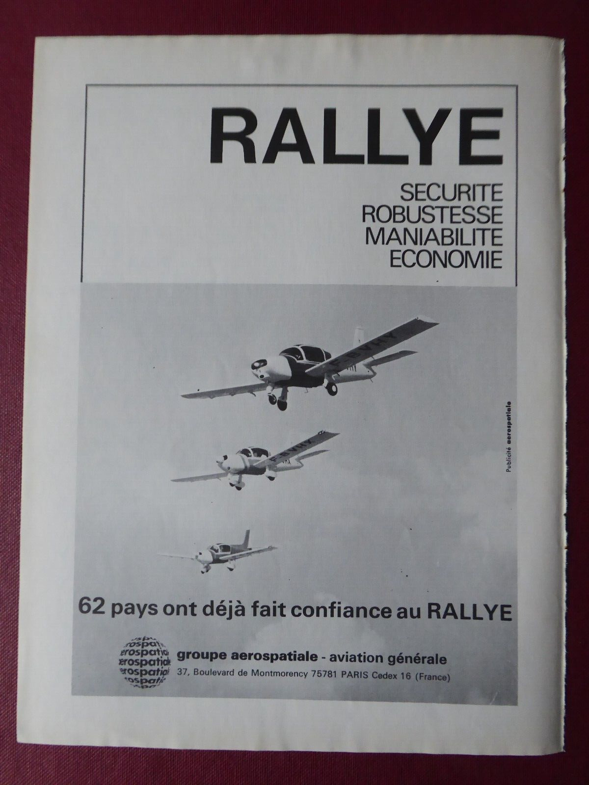 9/1974 PUB SOCATA AEROSPACE AVION RALLY AIRCRAFT ORIGINAL FRENCH AD