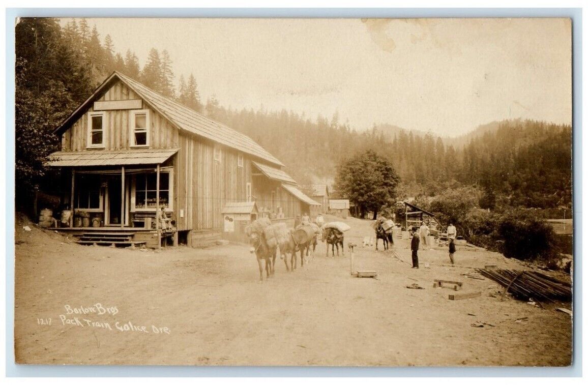 c1910's Barlon Bros Horse Pack Train View Galice Oregon OR RPPC Photo Postcard