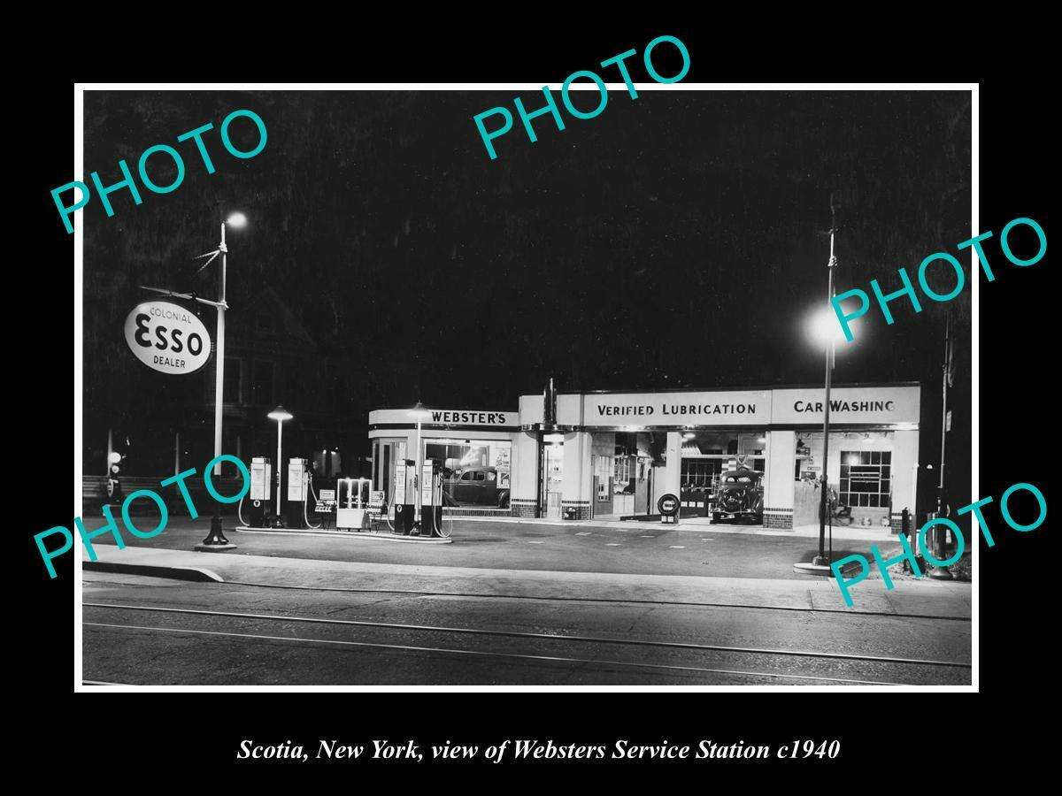 OLD POSTCARD SIZE PHOTO OF SCOTIA NEW YORK WEBSTERS ESSO GAS STATION c1940