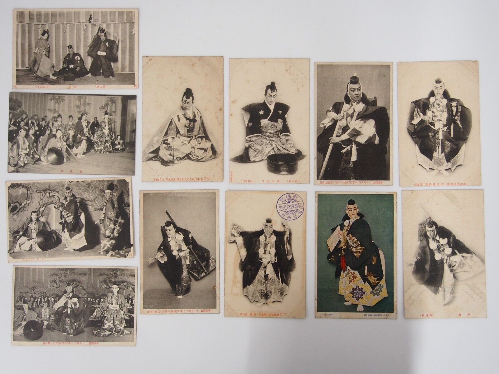 Old Japanese Postcard x12: Kabuki Actors Photo Black & White Samurai 8443