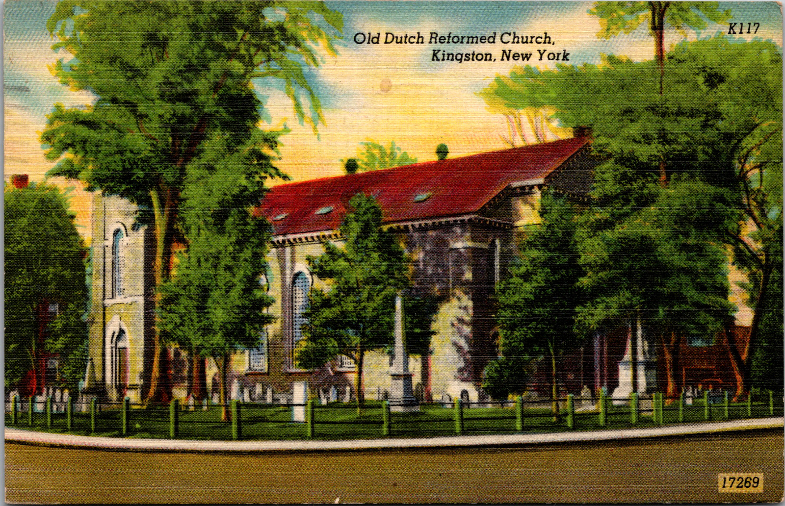 Vintage 1947 Old Dutch Reformed Church & Cemetery, Kingston New York NY Postcard
