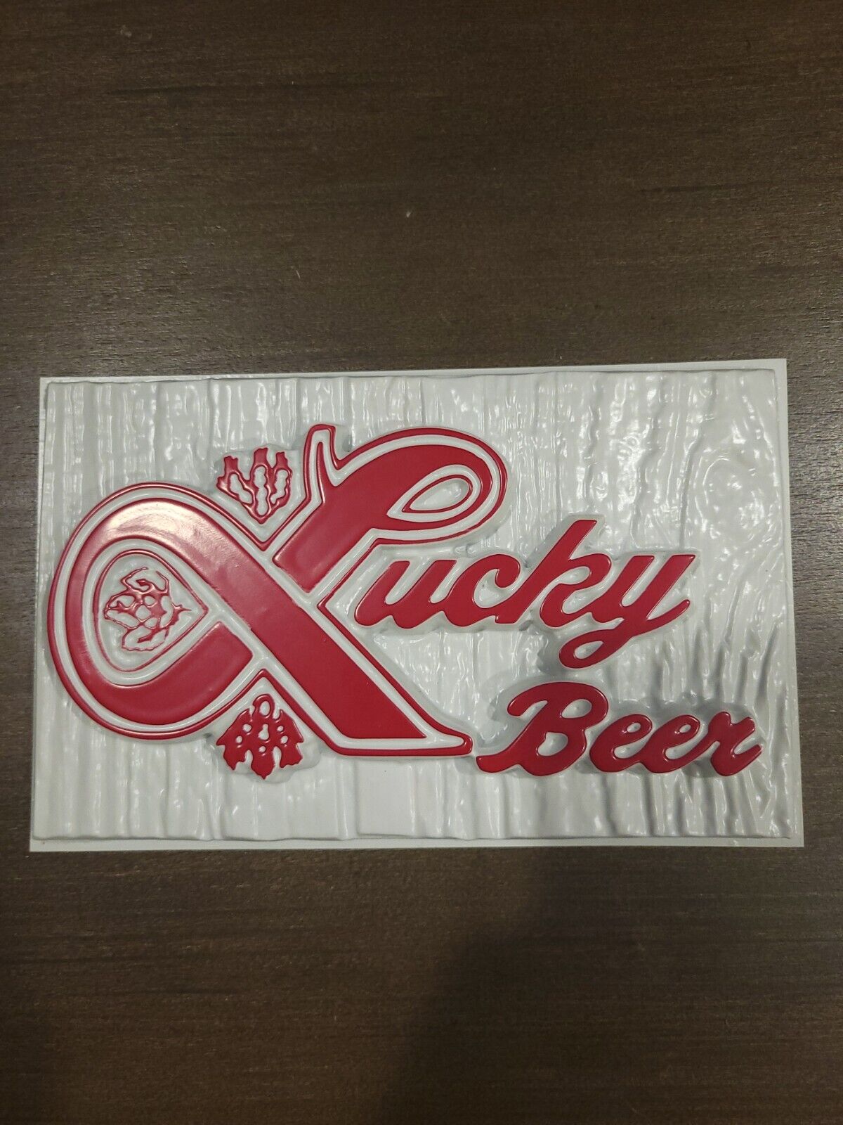 Vintage 1970\'s Lucky Beer Sign Plaque Embossed Display Bar Tavern NOS
