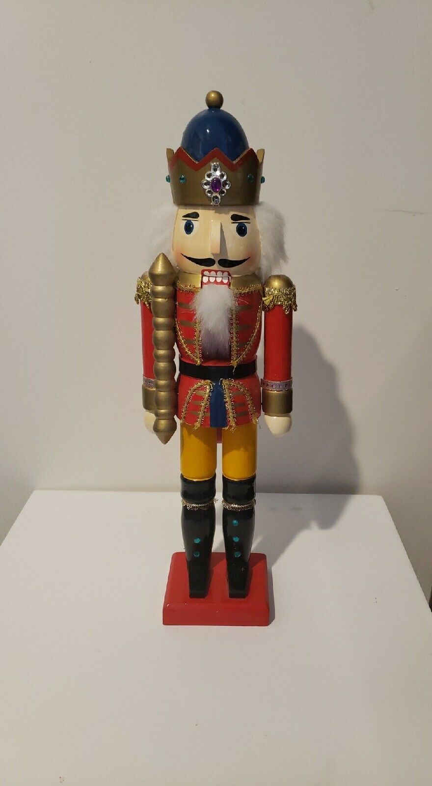 Rare ,VTG ,wooden Nutcracker King Blue , Red,Yellow And black 15 Inch, Good Con