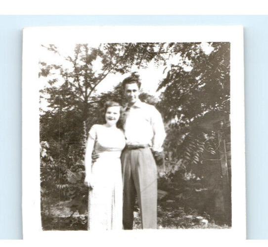 Vintage Photo 1940's, Young Couple Posed Outside, 2 x 2, Black White