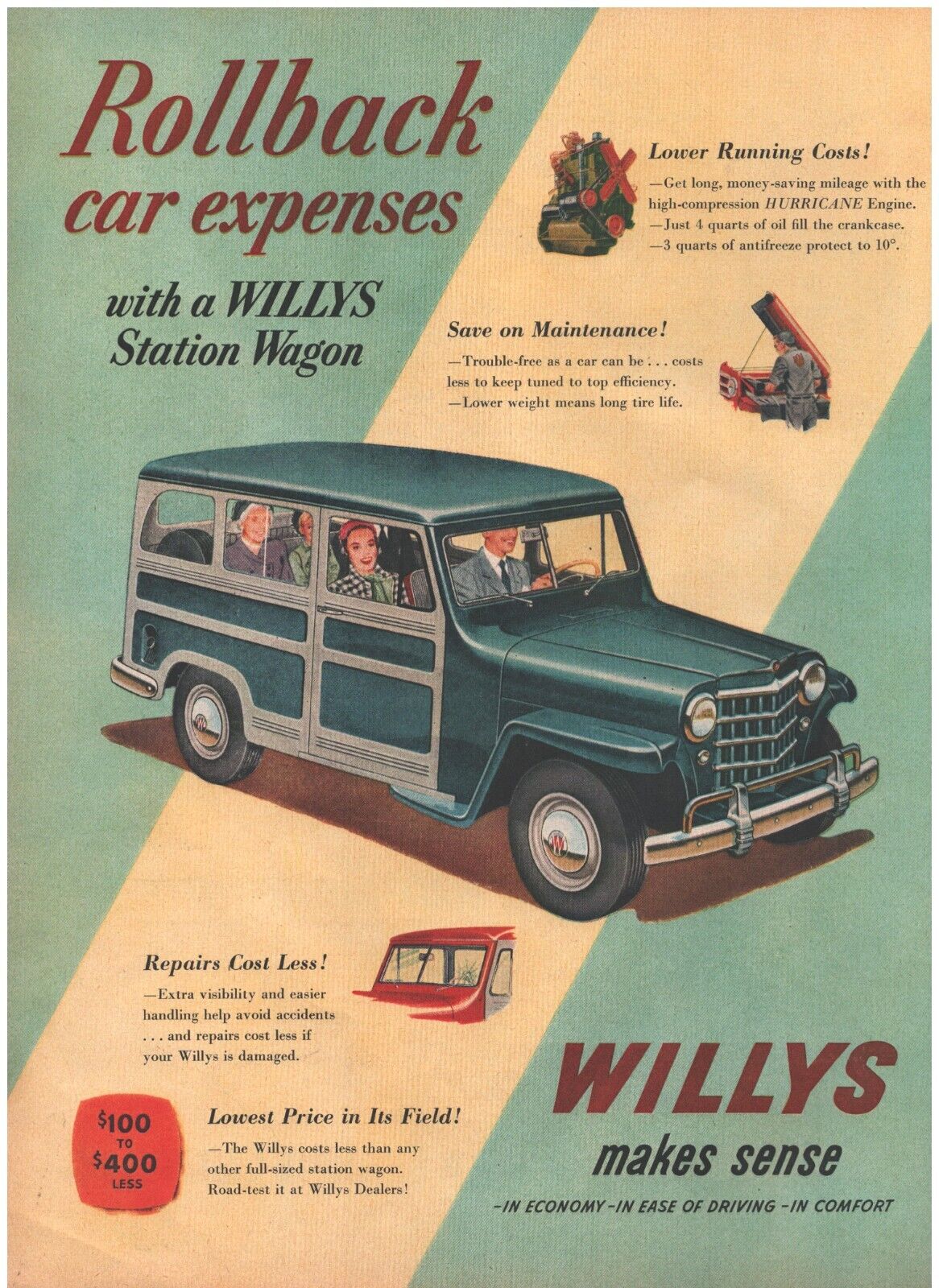 1951 Willys Jeep Station Wagon Automobile Car Vintage Original Magazine Print Ad