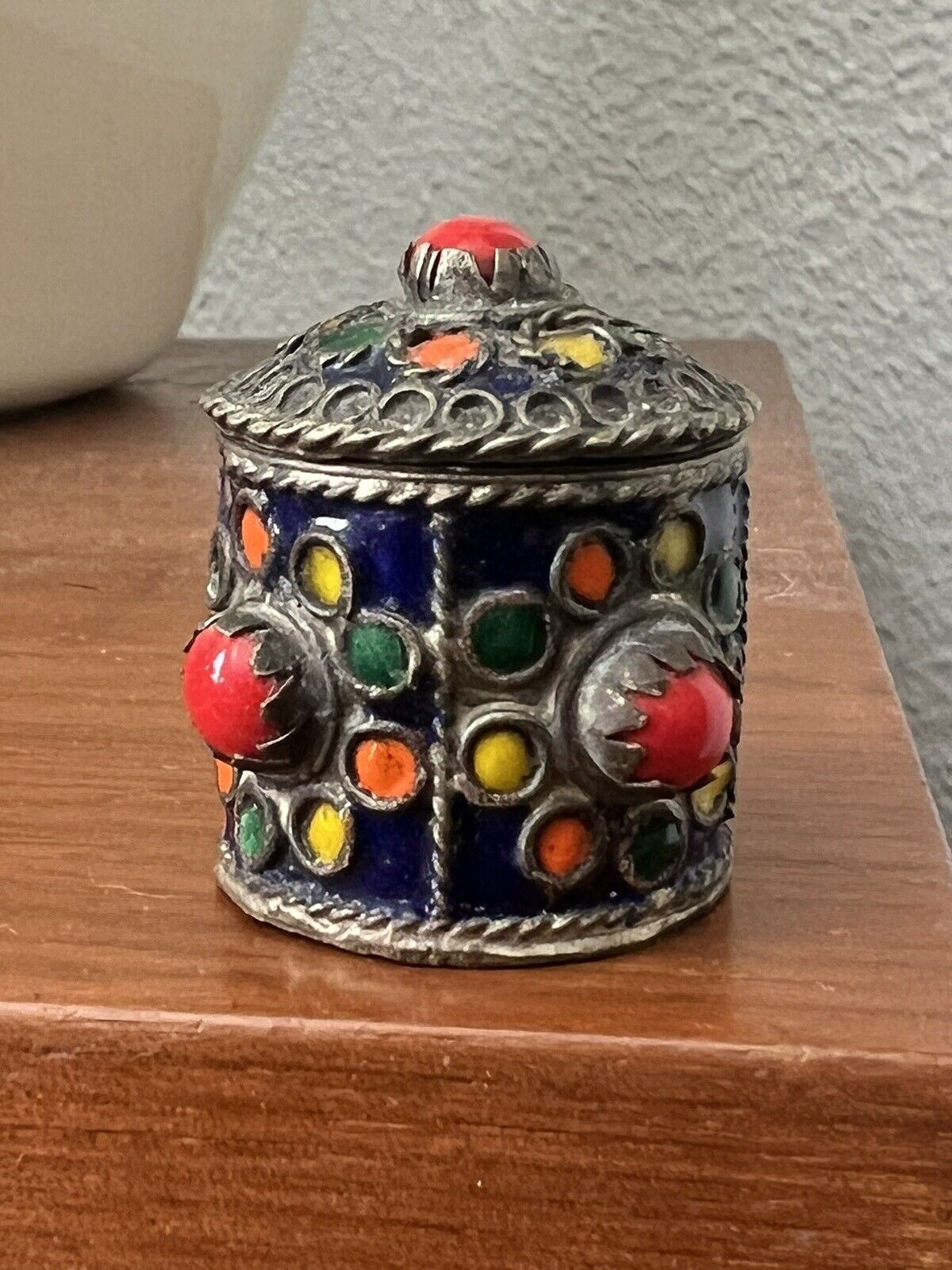 VTG Berber Kabyle Miniature Moroccan Enamel Multicolored Trinket Keepsake Box