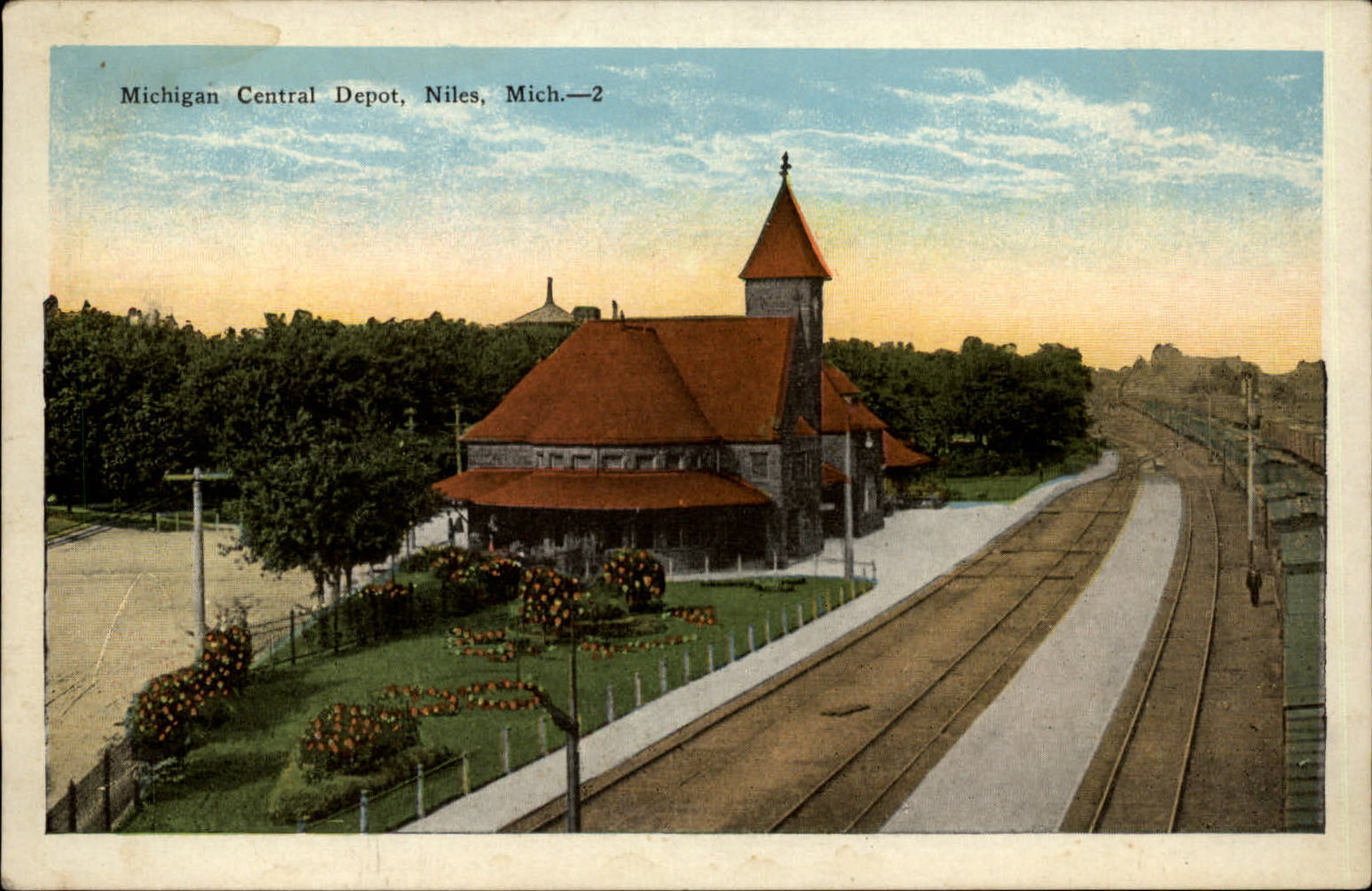 Central Depot Niles Michigan railroad tracks ~ 1920s vintagepostcard