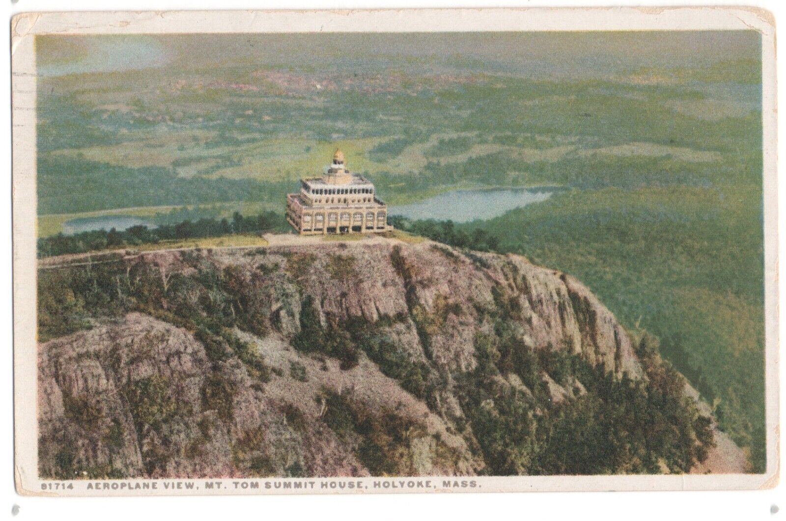 Aeroplane View Mt Tom Summit House Holyoke Massachusetts White Border Postcard