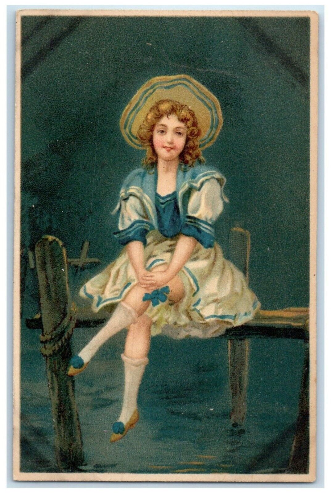 c1905 Pretty Girl Curly Hair Brown Hat Tuck's Unposted Antique Postcard