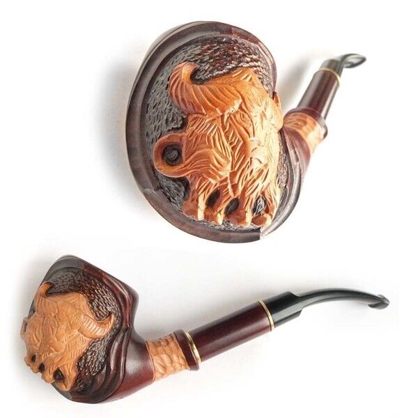 Difficult Hand Carved Wooden Tobacco Smoking Pipes * Bull *  for 9 mm Filter