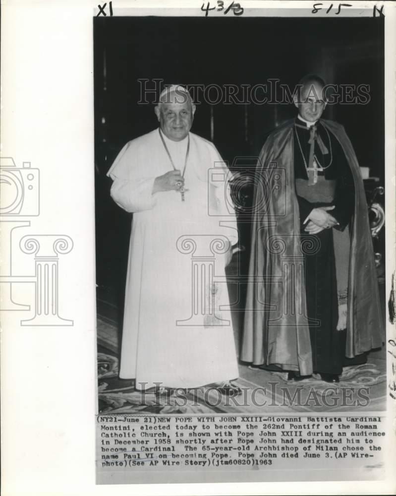 1958 Press Photo Cardinal Montini shown with Pope John XXIII at 1958 audience