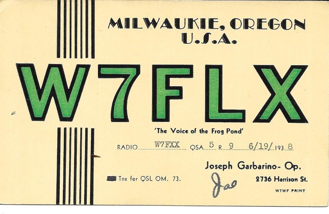 QSL  1938 Milwaukie   Oregon    radio card