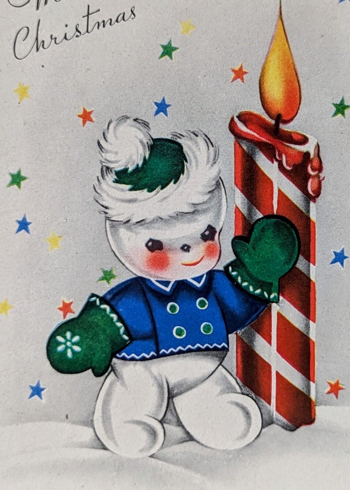 Vintage 1940\'s Snowman Candle Used Greeting Card (EB4660)