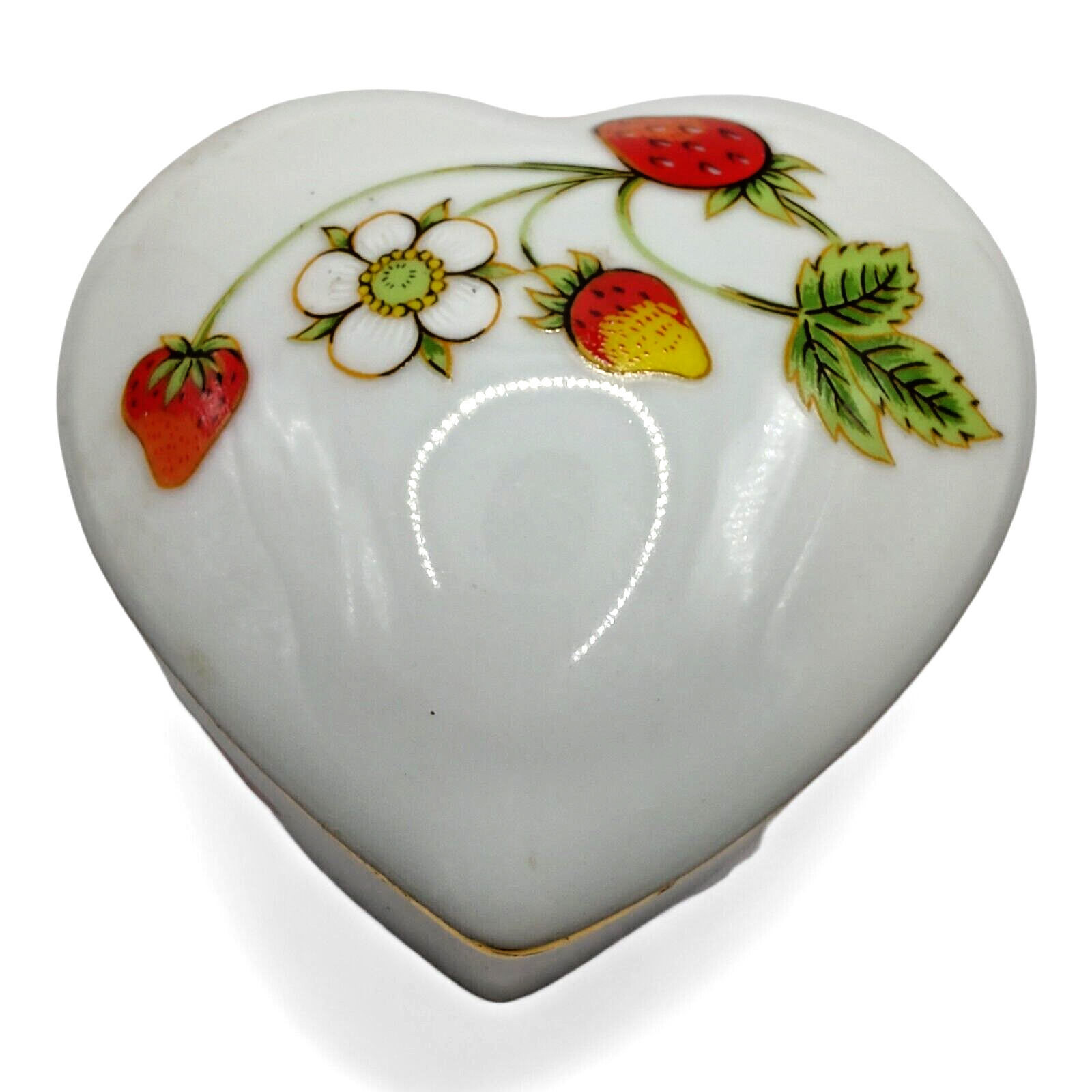 Vintage OMC Strawberry Trinket Box Heart Shaped