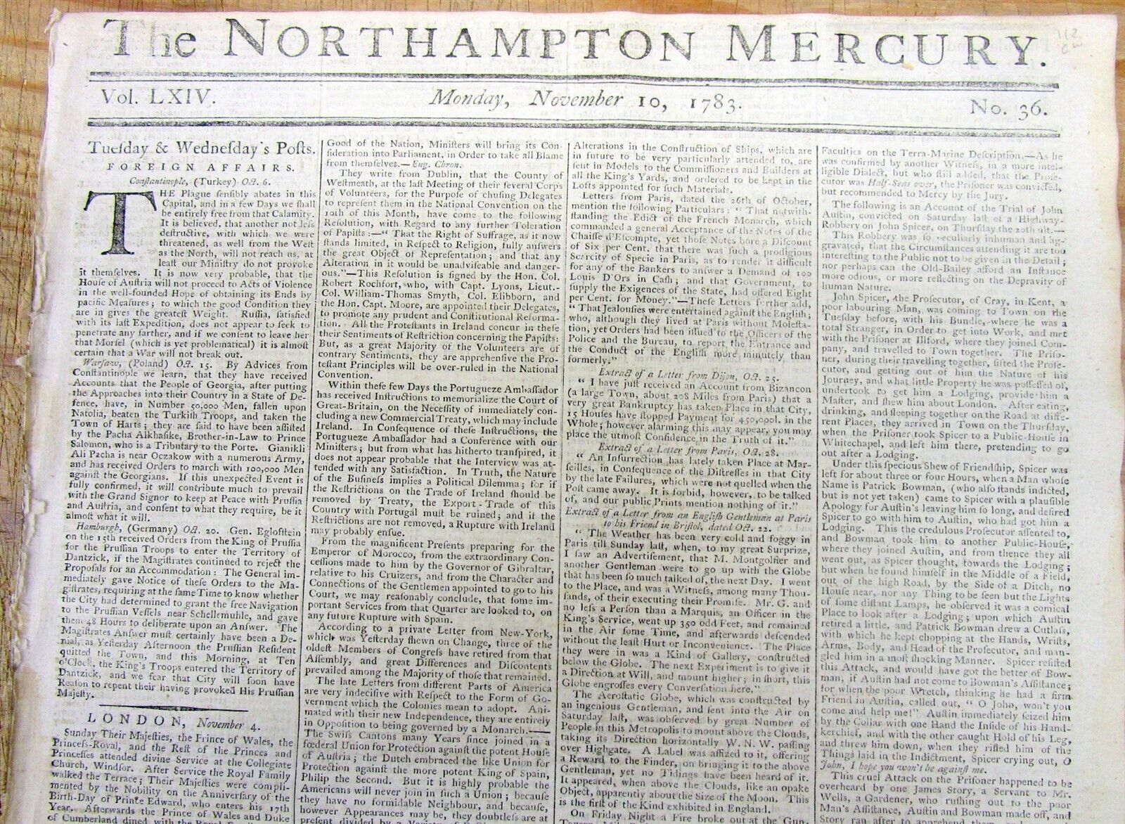 1783 Revolutionary War newspaper GEORGE WASHINGTON & BARON VON STEUBEN Canada