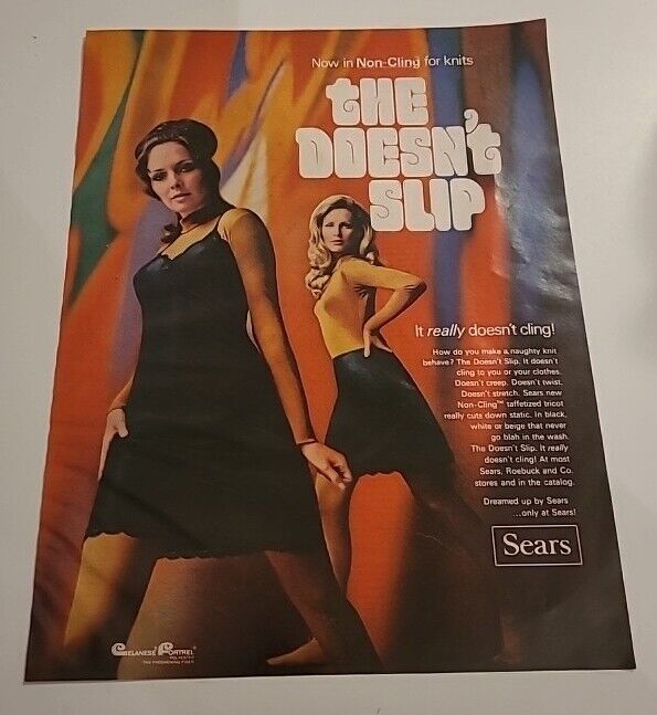 1968 sexy women modeling The Doesn't Slip Knits Sears retro photo print ad 10x13