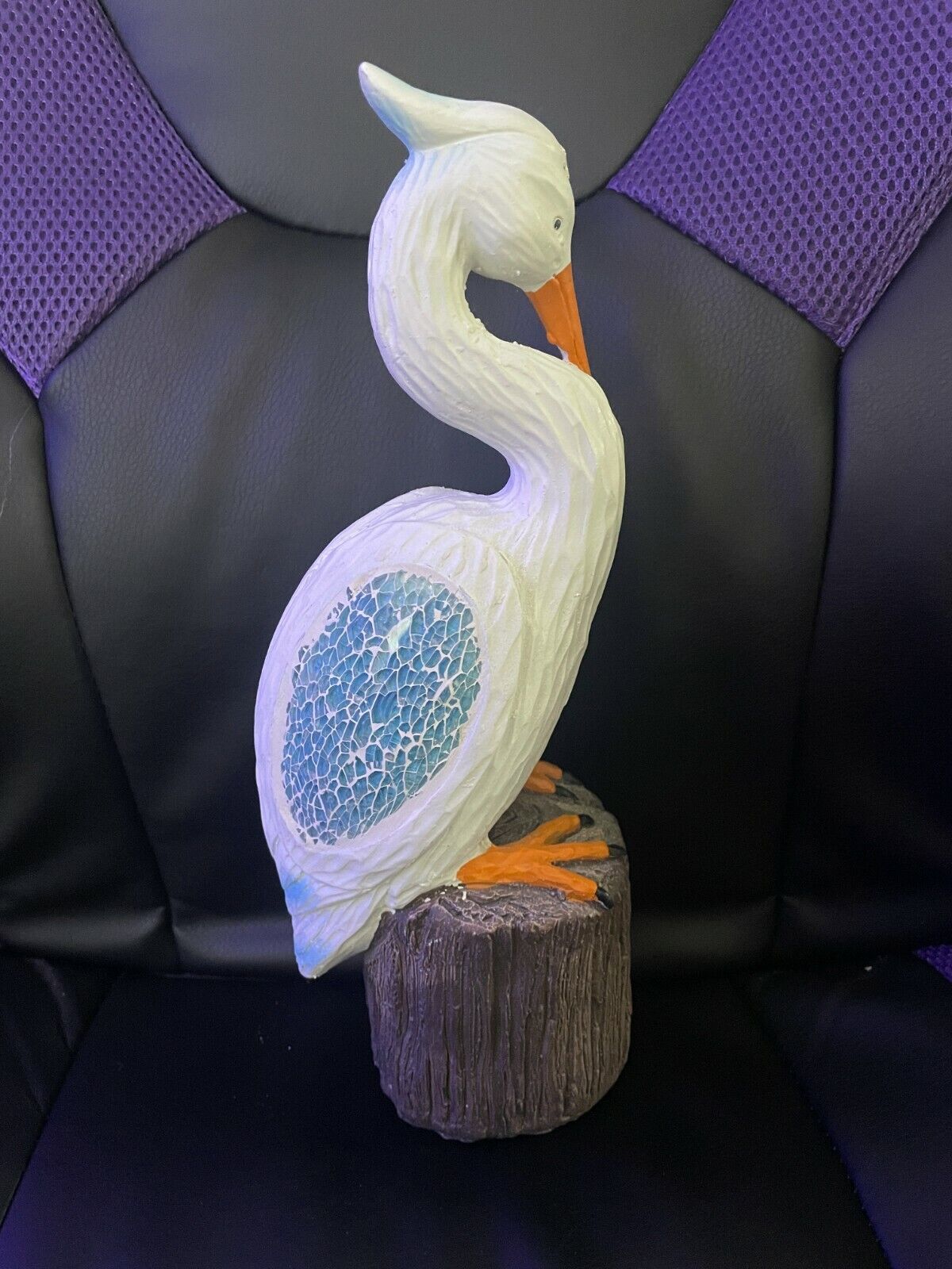 Pelican With Blue Mosaic Wings Sitting On A Post Figurine Decoration