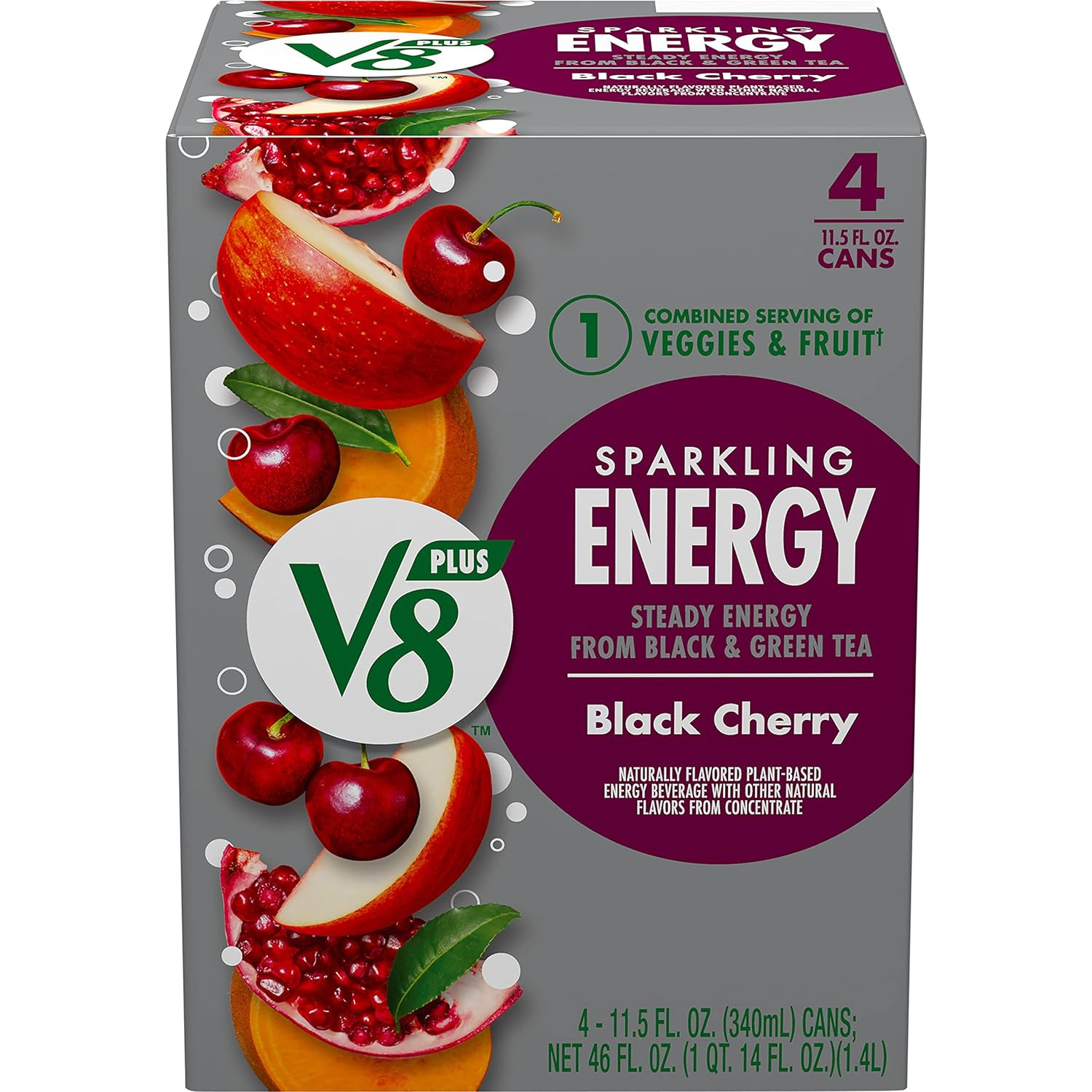 V8 Plus Energy Sparkling Black Cherry, 11.5 Fl Oz 4 Cans; Fresh, 