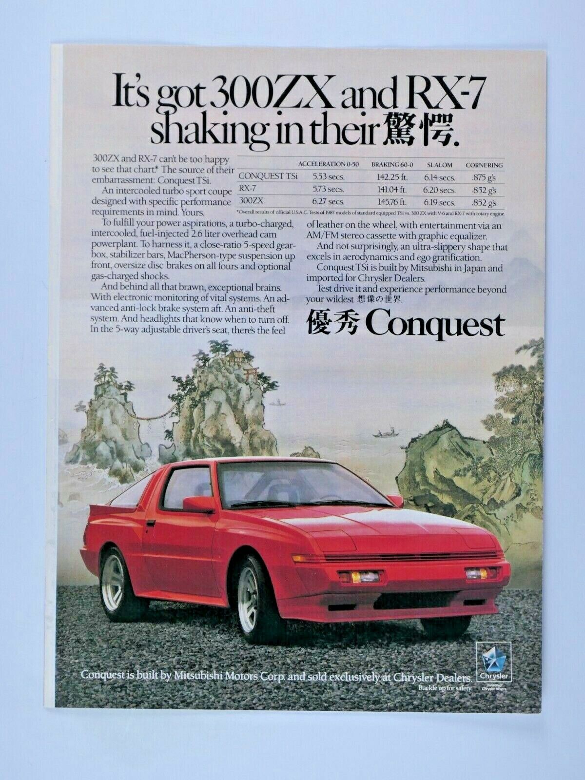 1987 Mitsubishi Conquest Vintage RX7 300ZX Shaking In Boots Original Print Ad