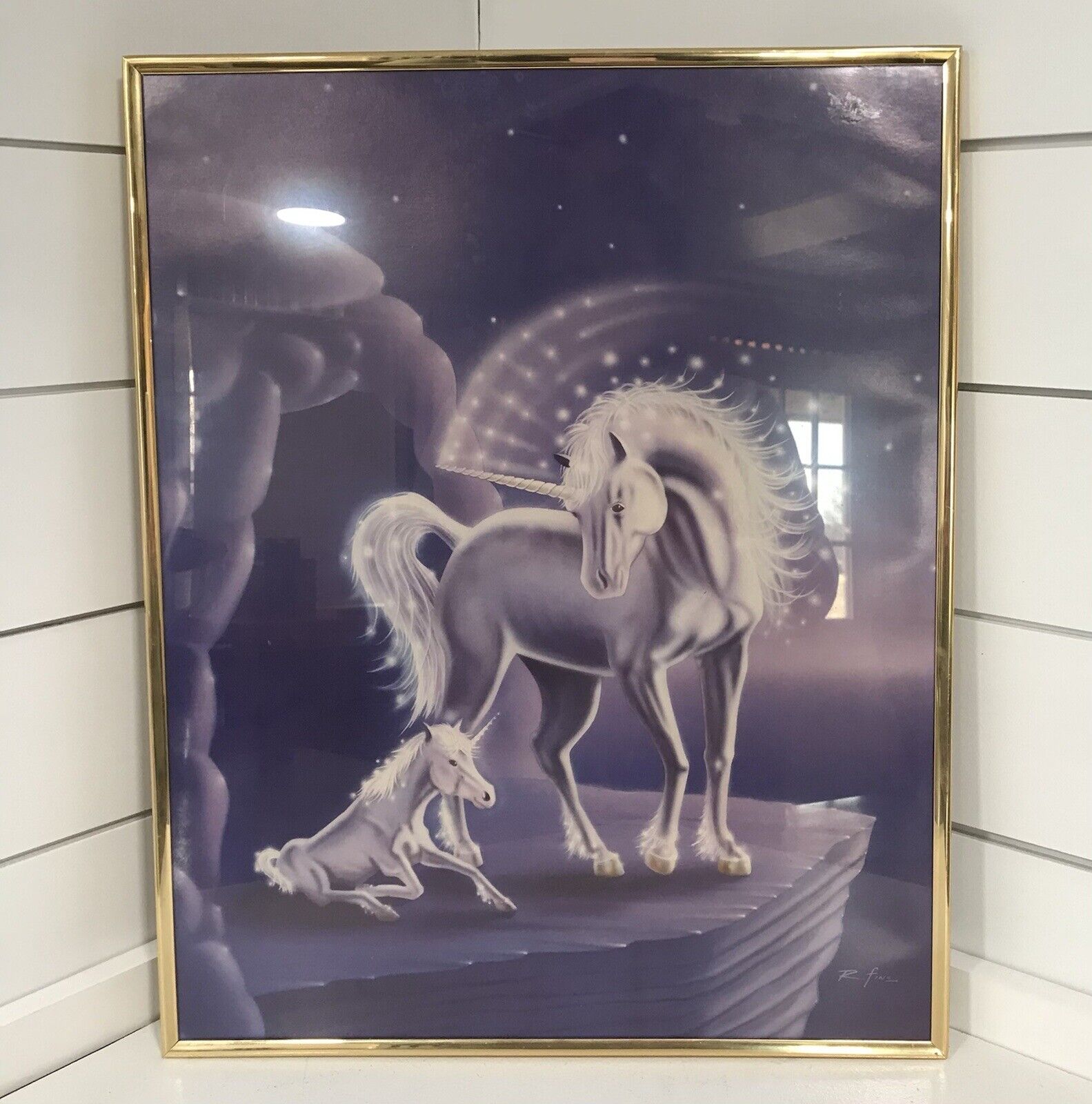 Vtg Unicorn Picture And Baby Saint Chateaux galleries 1985 16”x20”80’s Magic