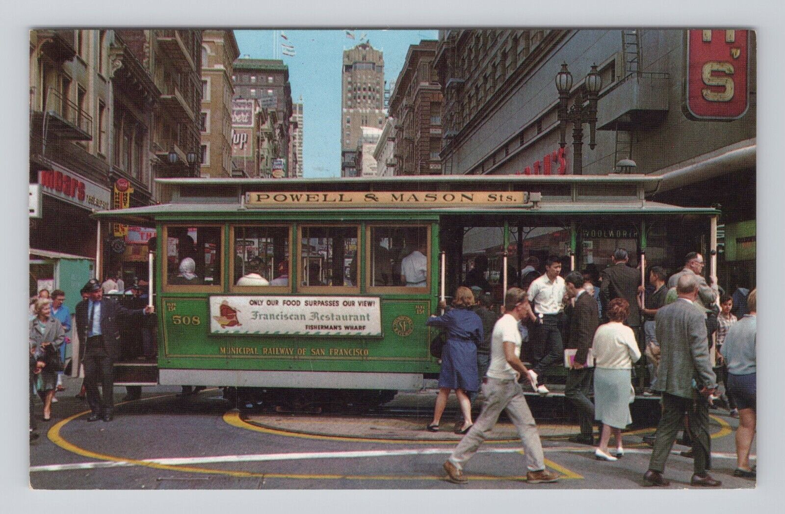 Postcard San Francisco California Cable Car Turntable Powell & Mason posted 1968