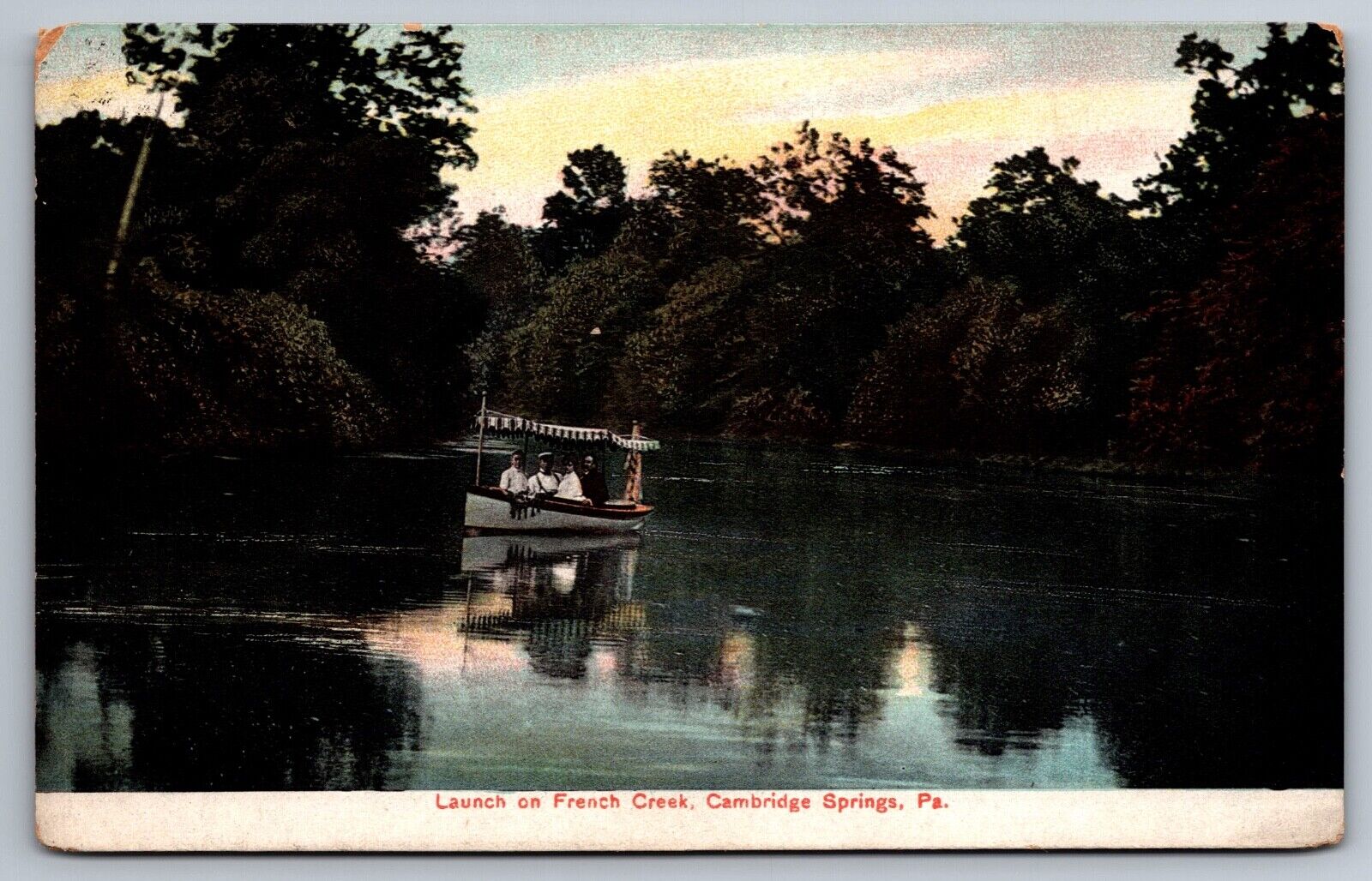 Postcard Cambridge Springs PA Pennsylvania Launch On French Creek Boat c1908