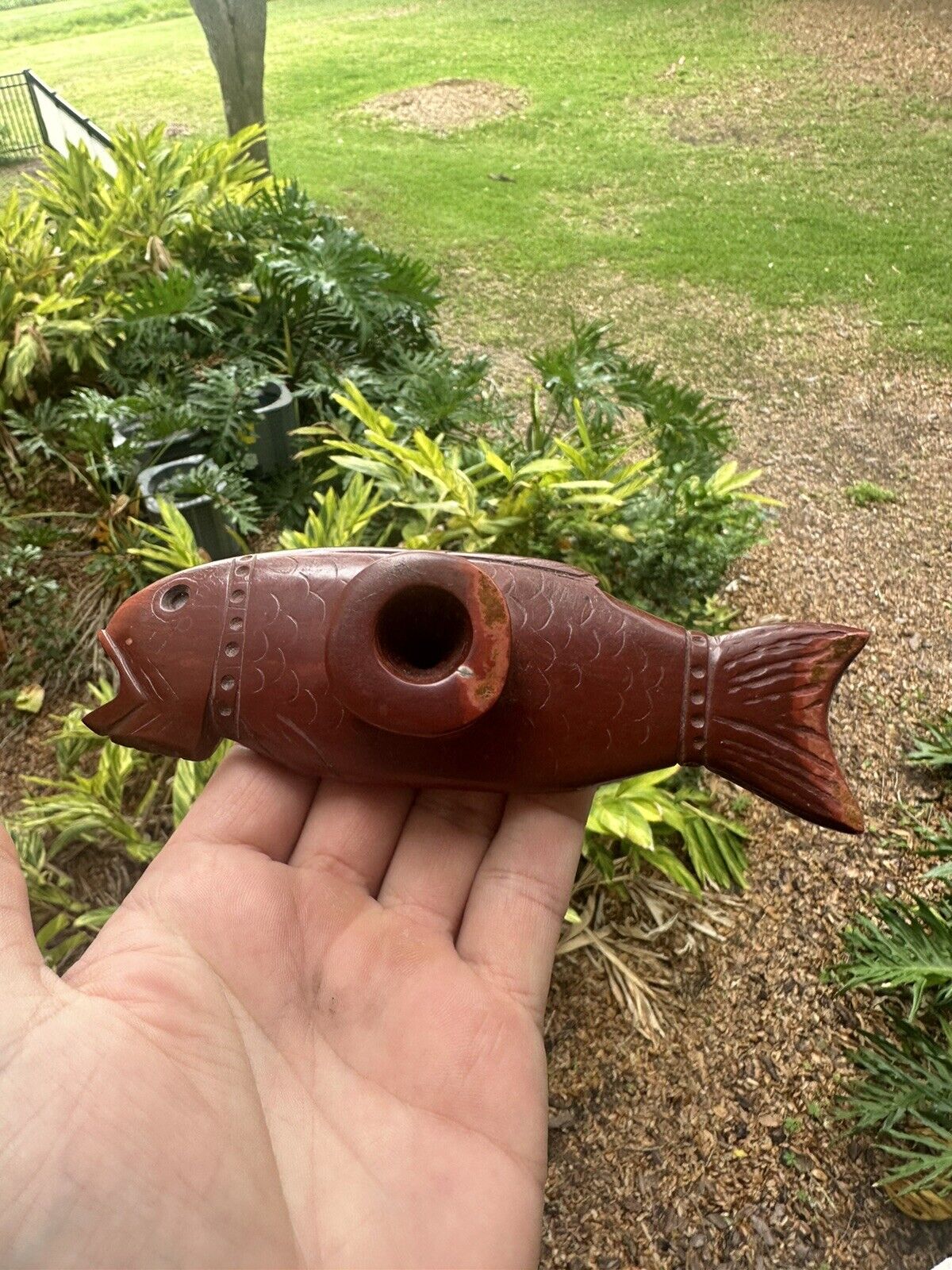 Antique Native American Catlinite Fish Effigy Pipe Arrowhead