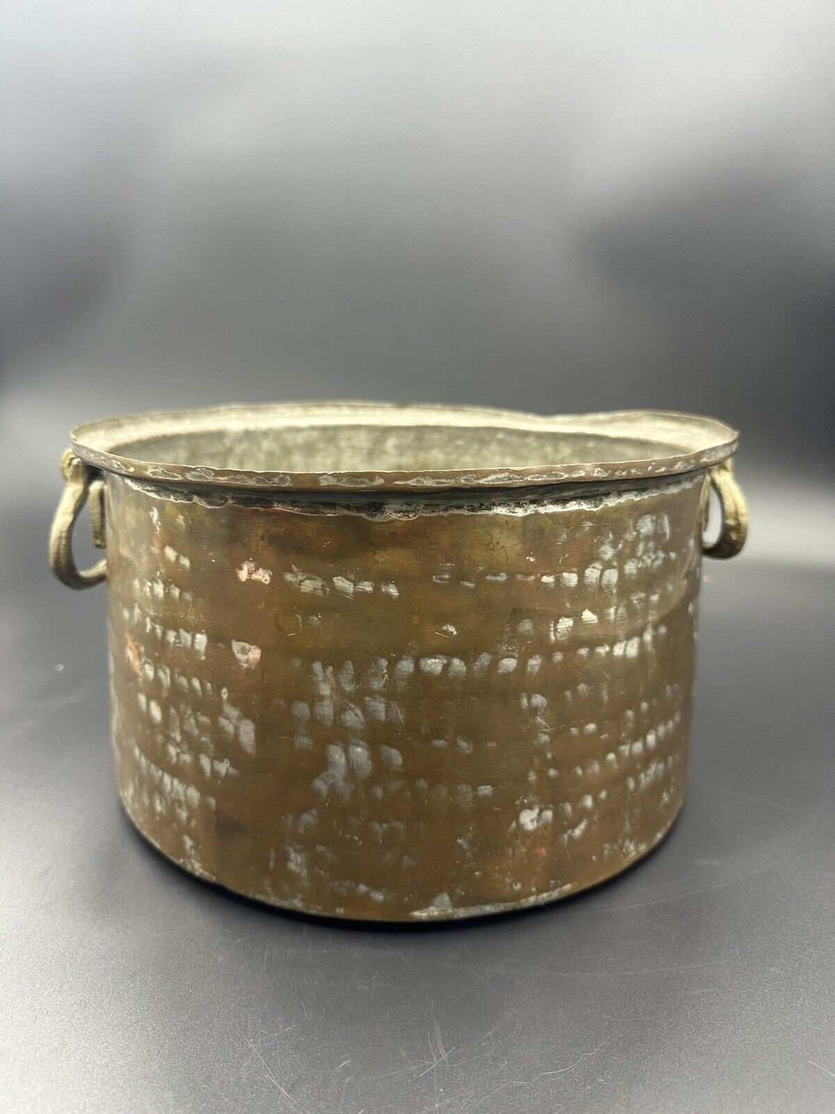 Vintage Antique Hammered Copper Cooking Pot/Cauldron with Brass Handles Handmade