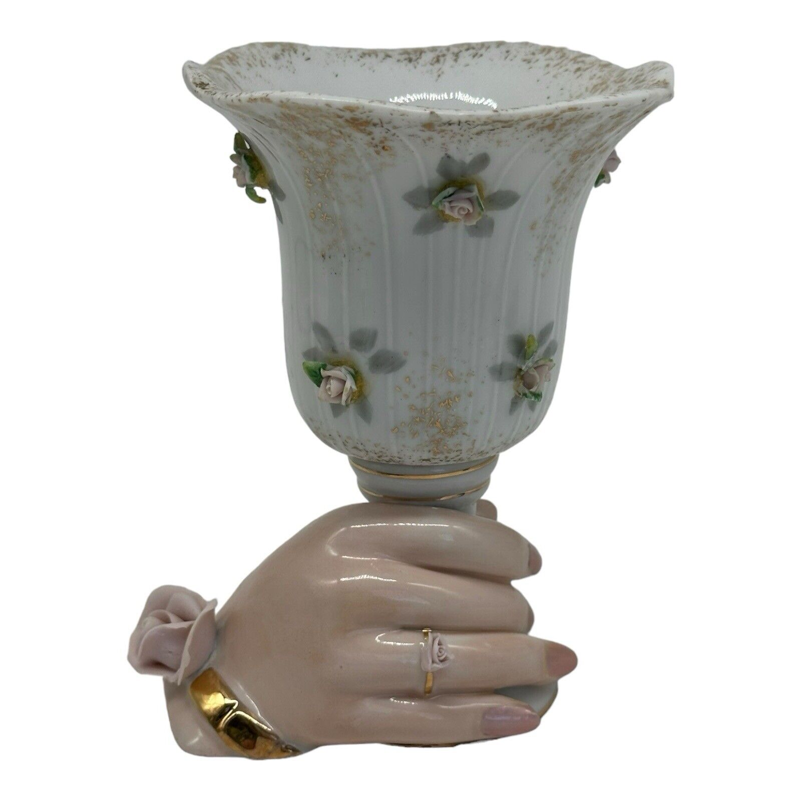 Vintage Lefton China #929 Hand Painted Figural Lady\'s Hand Holding Vase 5\