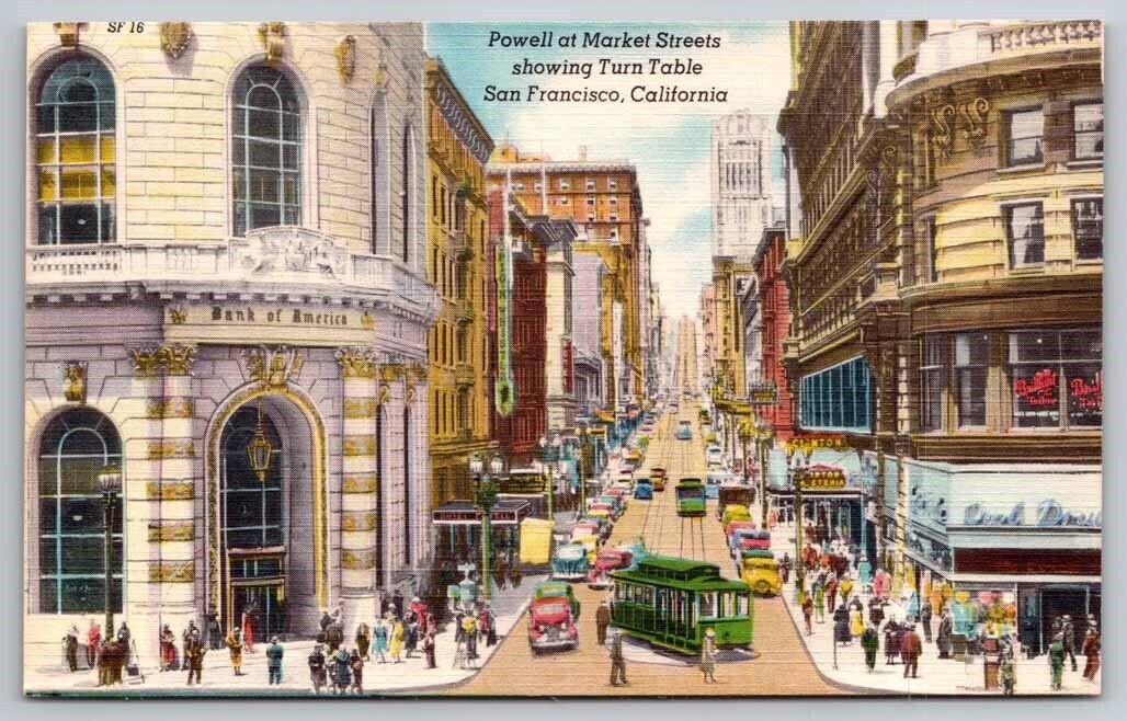 Powell at Market Streets Cable Car Turn Table San Francisco CA Postcard