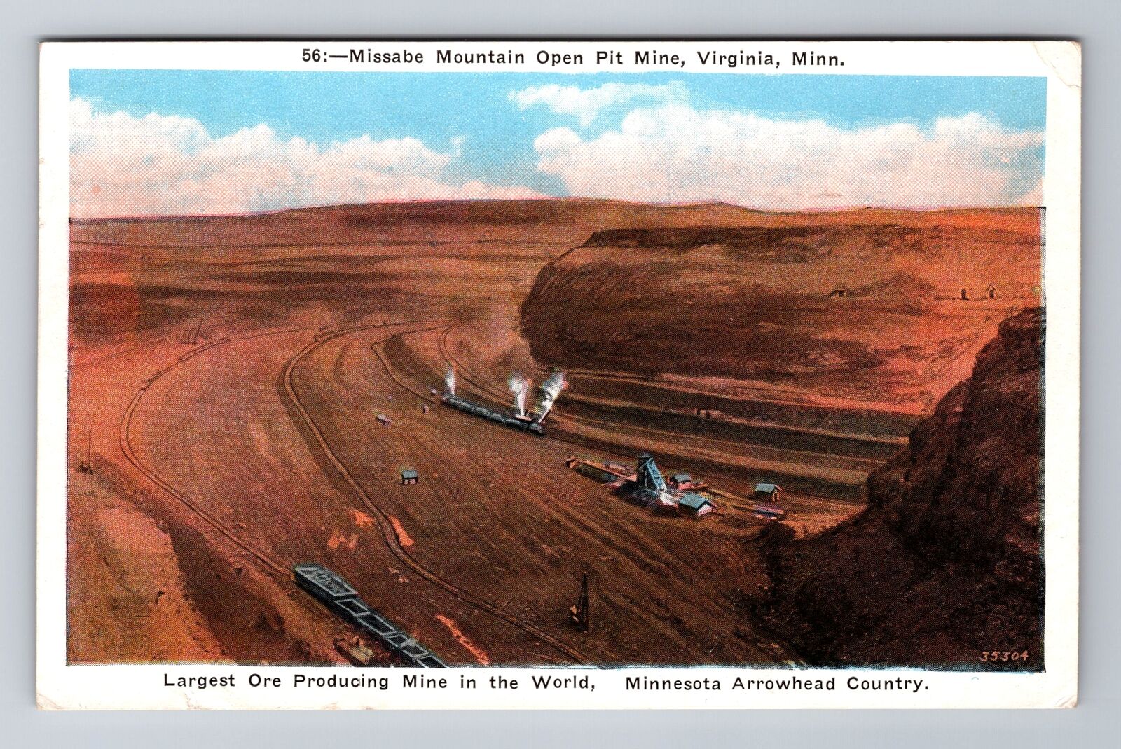 Virginia MN-Minnesota, Aerial Missabe Mountain Open Pit, Vintage c1934 Postcard