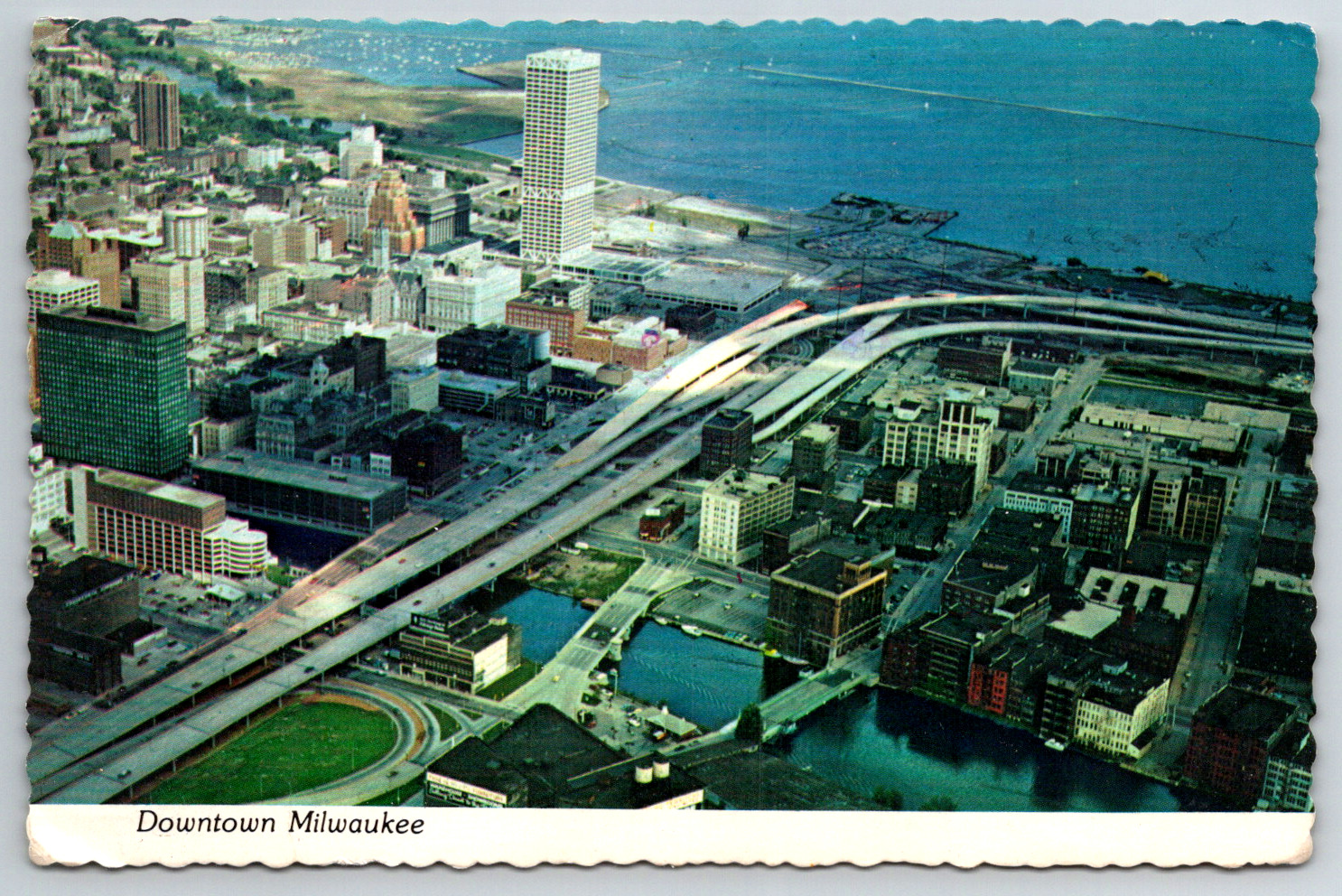 c1980s Downtown Milwaukee Wisconsin Aerial View City Postcard Continental