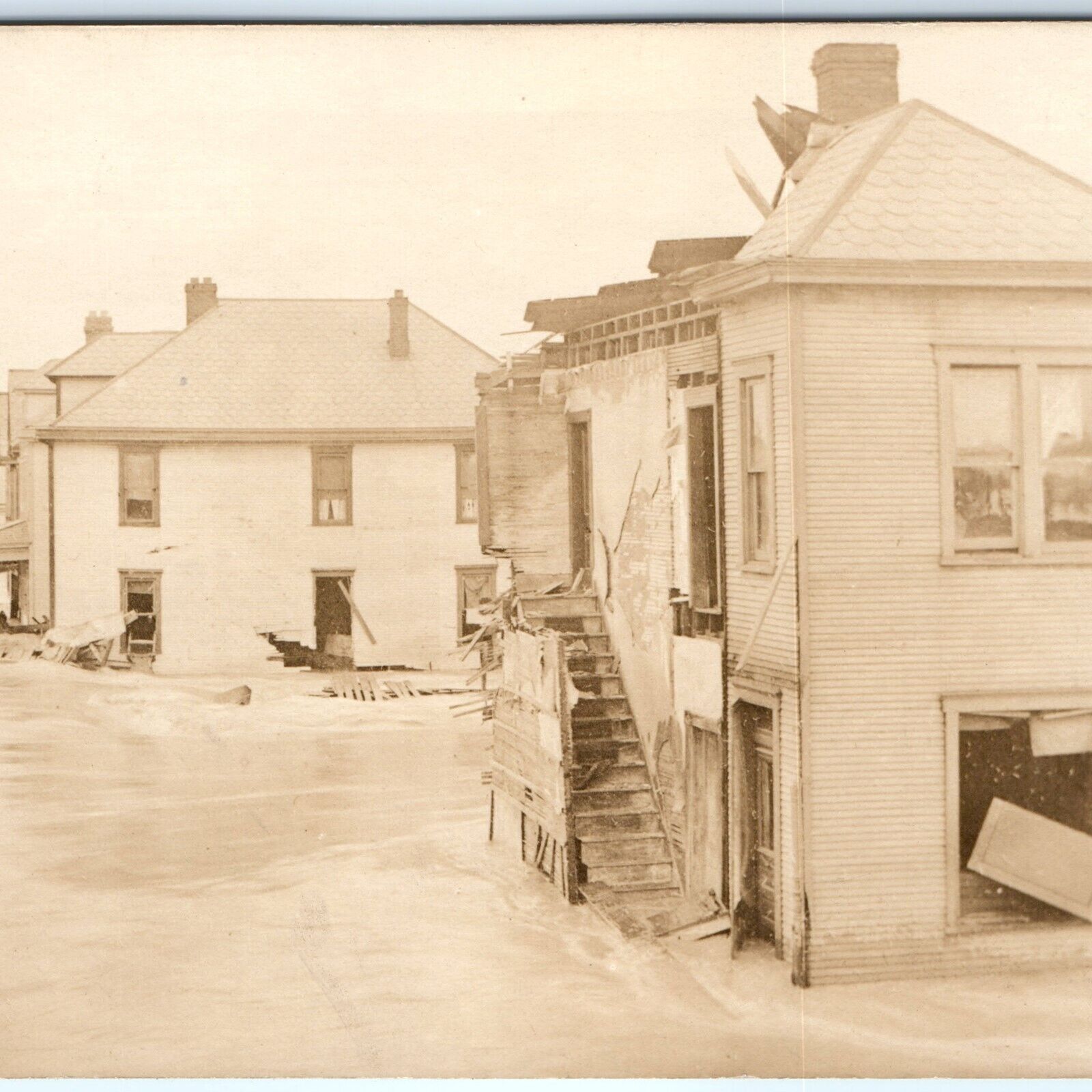 c1910s Ohio Major Flood RPPC Ruins Destroyed Town Real Photo Artex Postcard A124