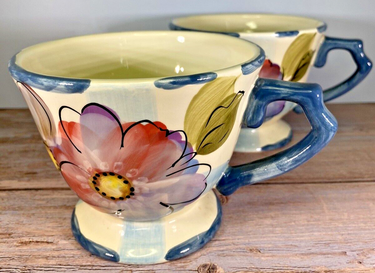Set of 2 GIBSON ELITE Crazy Daisies Coffee Mug Hand Painted Discontinued