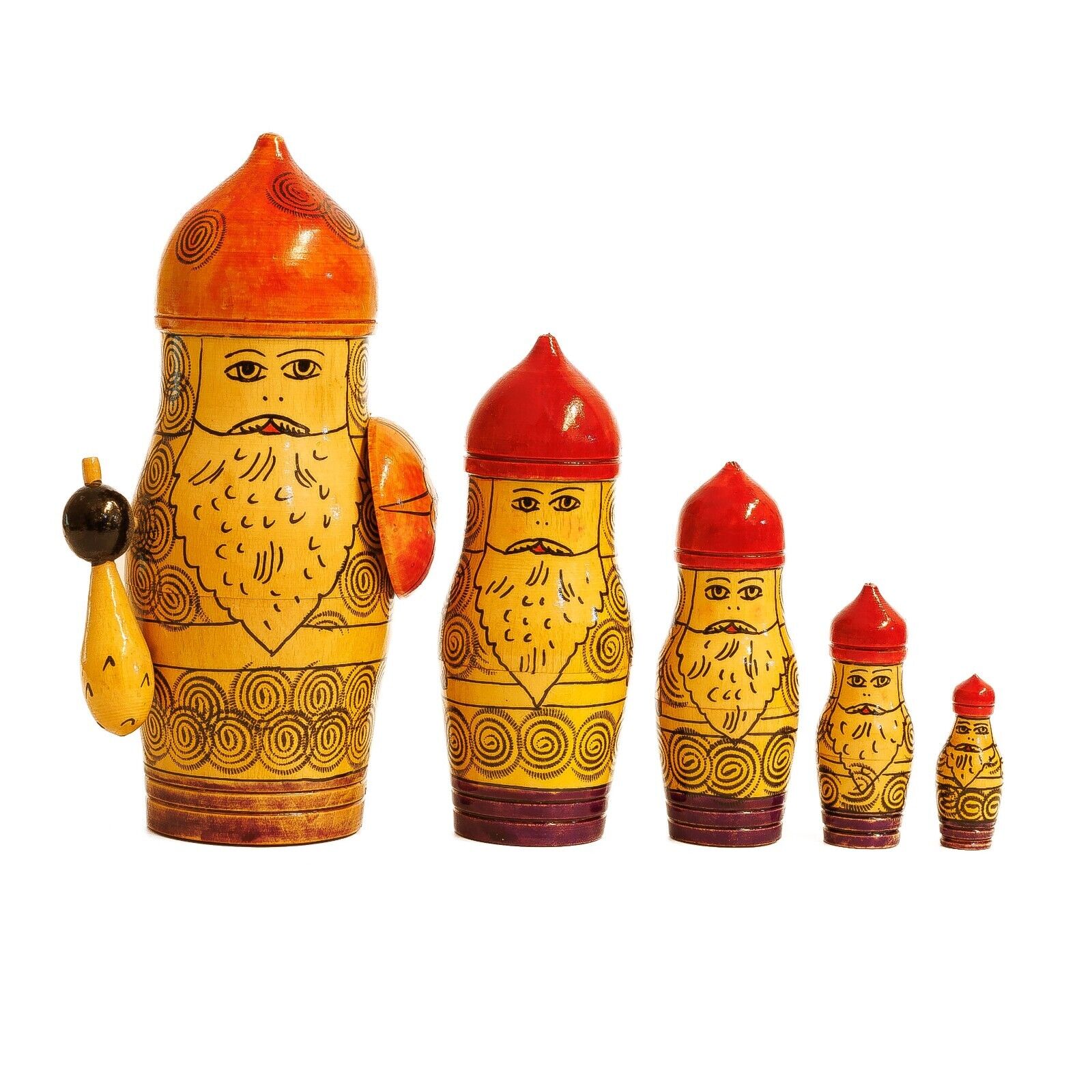 Set of 5 Russian Warrior Matryoshka Nesting Dolls Hand Painted Wood