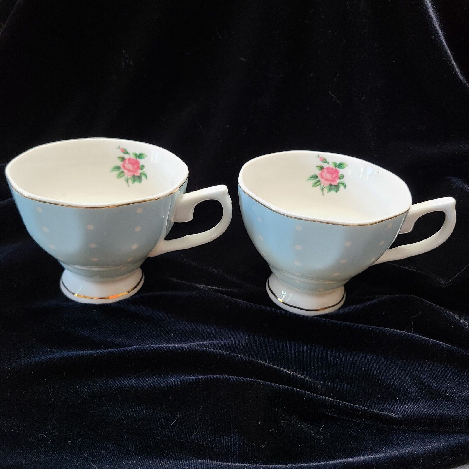 Btat Brew To A Tea Pale Blue Polka Dot Coffee Tea Cups Porcelain 
