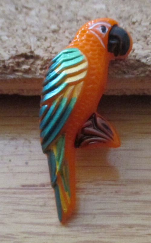 1 - Czech Glass Multicolored Parrot on an Orange Button #58 29.02mm x 7.70mm