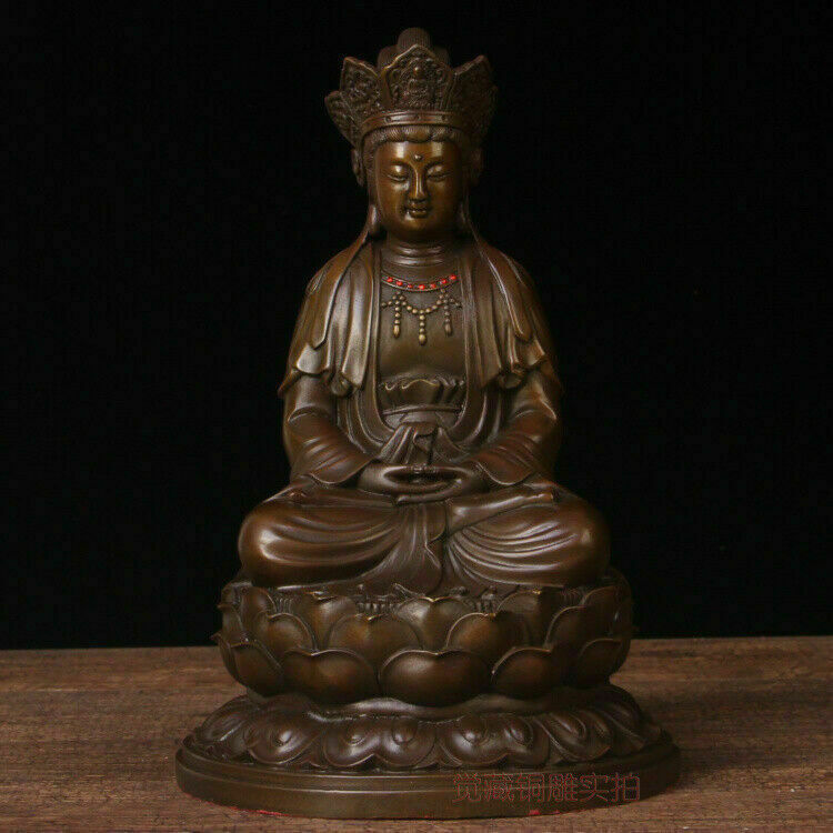 11'' China Avalokitesvara Kwanyin Buddha Bronze Statue